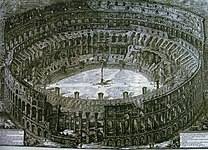 Interno del Colosseo cono edicole por la Vía Crucis Giovanni Battista Piranesi (c.1750) grabado.