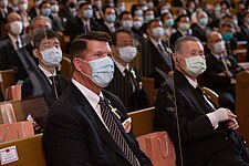 Keith J. Krach (l) and Yoshiro Mori (r) seated at the first row