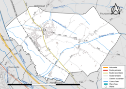 Carte en couleur présentant le réseau hydrographique de la commune