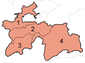 Mapa de las cuatro provincias de Tayikistán.