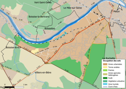 Carte des infrastructures et de l'occupation des sols en 2018 (CLC) de la commune.