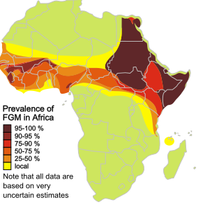 Mapa que mostra la prevalença de la mutilació genital femenina a l'Àfrica