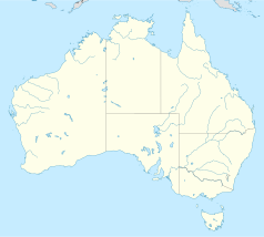 Mapa konturowa Australii, blisko dolnej krawiędzi po prawej znajduje się punkt z opisem „Hobart”