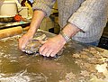 Preparing cookie dough before Baking Christmas biscuits.