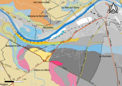 Carte montrant en couleurs le zonage géologique simplifié d'une commune