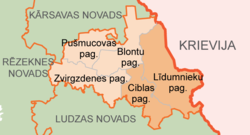 Ciblas novads 2000. gada (tumšāks) un 2009. gada robežās