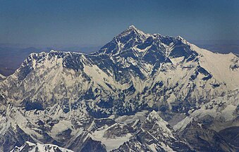 Another aerial view of Mount Everest from the south, with Lhotse in front and Nuptse on the left. Peak 41 in foreground.