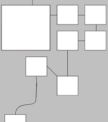 Blank panels of various sizes are linked by a line, guiding a reader's eyes right, down, left, diagonally up, and down again.