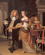 Eglon van der Neer: Elegantes Paar, 1678 (In Wirklichkeit eine Karikatur auf stutzerhaftes manieriertes Verhalten)