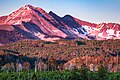 Hesperus Mountain (left) and Mount Moss (center) from the west at sunset