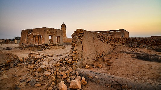 Al Jumail village on the northwest coast of Qatar is the small traditional but ruined village of Al Jumail. It was originally inhabited by the Al Kubaisi tribe also known as fisherman's village. Photographer: Manjri Saxena