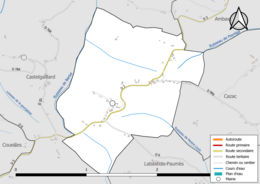 Carte en couleur présentant le réseau hydrographique de la commune