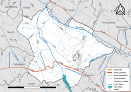 Carte en couleur présentant le réseau hydrographique de la commune