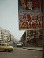 A propaganda poster on the streets of Bucharest, 1986.