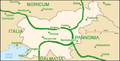 Image 9Map of Slovenia with ancient Roman provinces and cities (as of 100 A.D.) in green and present-day frontiers in grey. (from History of Slovenia)