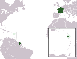 Peta Prancis memperlihatkan Region Guadeloupe