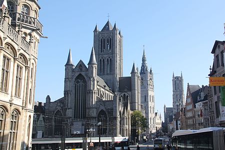 Chés troés tours d' Gand : l'église Saint-Colas, ch' beffroé pi l' catédrale Saint-Bavon