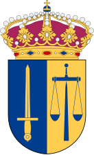 Scales and sword in the arms of a Swedish court of law