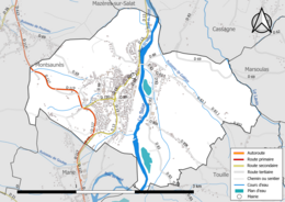 Carte en couleur présentant le réseau hydrographique de la commune