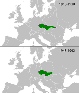 Карта Чехословакии до и после Второй мировой войны.