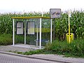 Aquesta parada a Bèlgica compta amb una marquesina amb sostre, bancs, recorreguts i horaris de les línies d'autobús i cubell de la brossa.