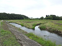 鹿島川（左）に流入する平川（右）