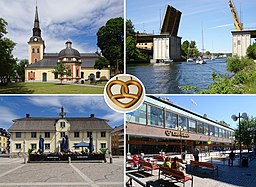 Sankta Ragnhilds kyrka, Mälarbron med Södertälje kanal, Södertälje rådhus, Storgatan