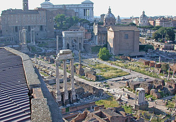 Roman Forum, view from on of the neighbouring buildings at the Palatine hill.