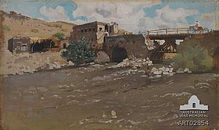 Pintura de 1919 de George Washington Lambert da ponte de Jisr Benat Yakub reparada