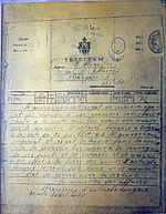 Telegrama da Áustria-Hungria ao Reino da Sérvia declarando guerra, 28 de julho de 1914