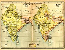 ہندوستان 1765ء تا 1805ء ایسٹ انڈیا کمپنی علاقہ جات گلابی رنگ وچ