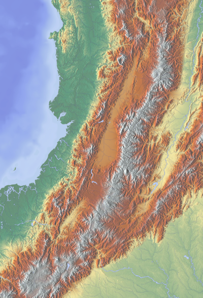 Carte des principaux volcans actifs de Colombie