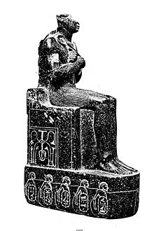 Statue with dedication to Psusennes II and Shoshenq I (originally for Thutmose III). Cairo, CG 42192 (JE 37005)