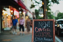 Photo of a sign advertising a Covfefe cocktail.