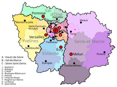 Modern region of Île-de-France and départements