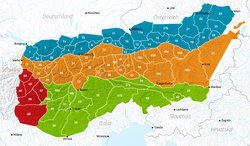 Северните Варовикови Алпи (в синьо) в Източните Алпи