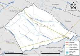 Carte en couleur présentant le réseau hydrographique de la commune