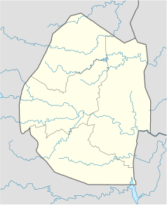 Mapa konturowa Eswatini, blisko centrum na lewo znajduje się punkt z opisem „Lobamba”