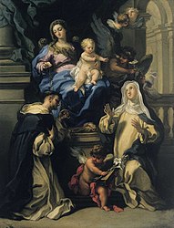 Madone du Rosaire avec saint Dominique et sainte Catherine de Sienne, env.1720, Musée d’Art d’Olomouc en Tchéquie