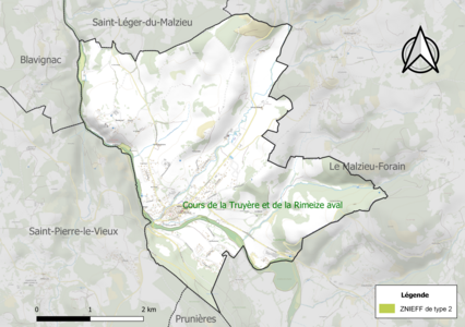 Carte de la ZNIEFF de type 2 sur la commune.