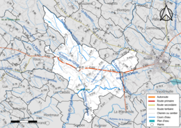 Carte en couleur présentant le réseau hydrographique de la commune