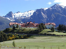 Llao Llao Hotel with the Andes in the background, in the city of Bariloche, Argentina