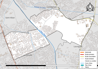 Carte en couleur présentant le réseau hydrographique de la commune