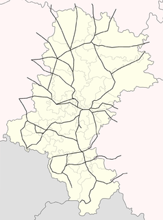 Mapa konturowa województwa śląskiego, na dole znajduje się punkt z opisem „Bielsko-Biała Mikuszowice”