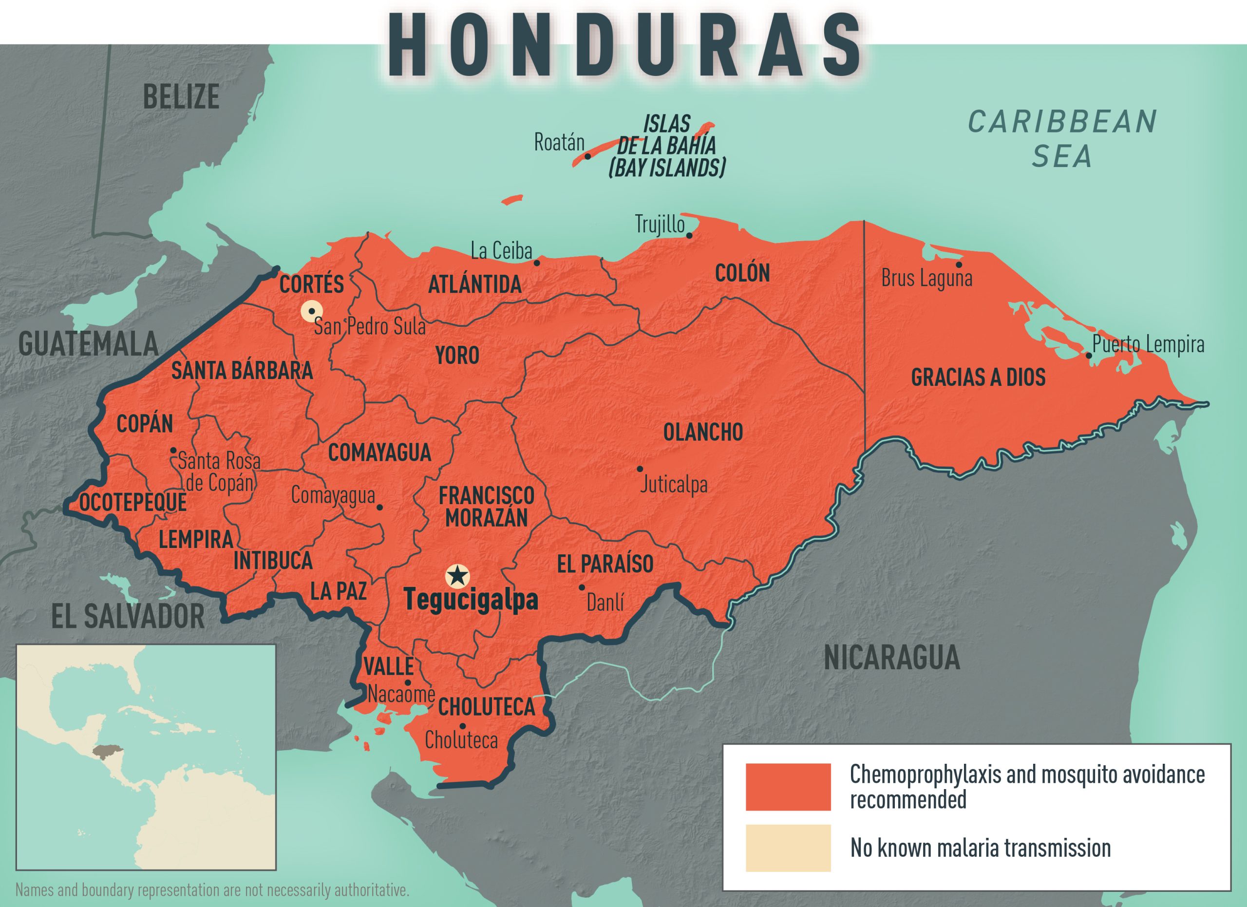Malaria map for Honduras