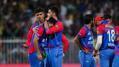 Afghanistan's players react after losing the Asia Cup match to Pakistan. AFP