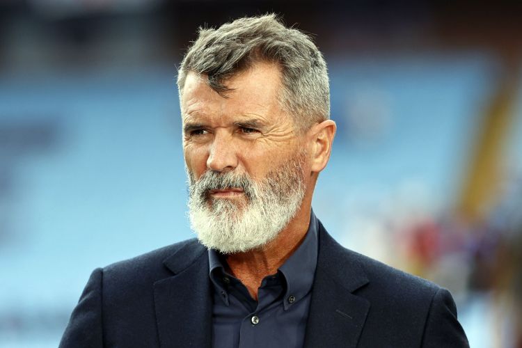 Roy Keane, an assistant manager, on pitchside media duties.
