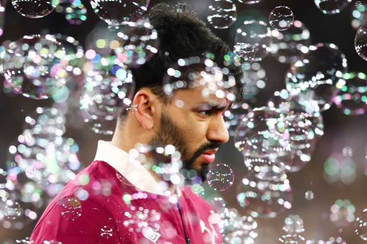 West Ham midfielder Lucas Paqueta surrounded by bubbles.