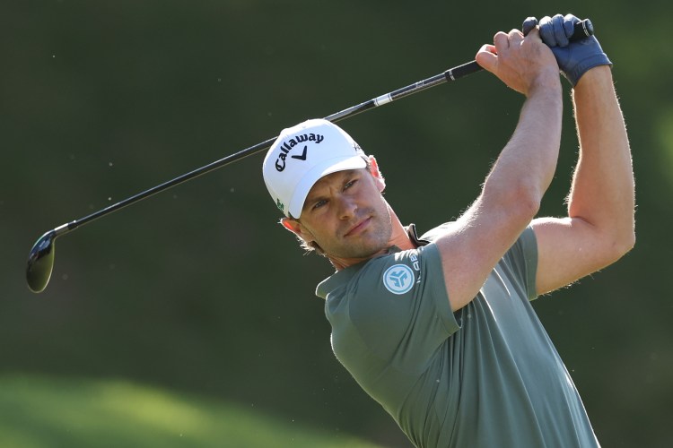 Thomas Detry playing a provisional second shot on the 8th hole during the Genesis Championship 2025.